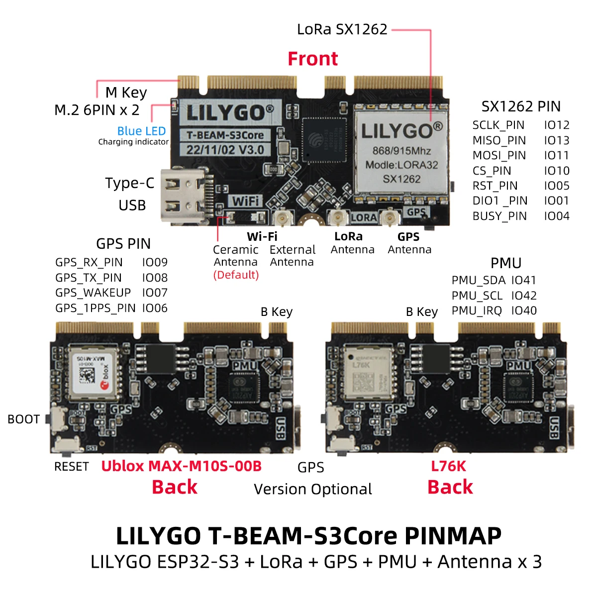Esp32 - บอร์ดพัฒนา LILYGO T-BEAM-CORE V3.0 L76K UBLOX
