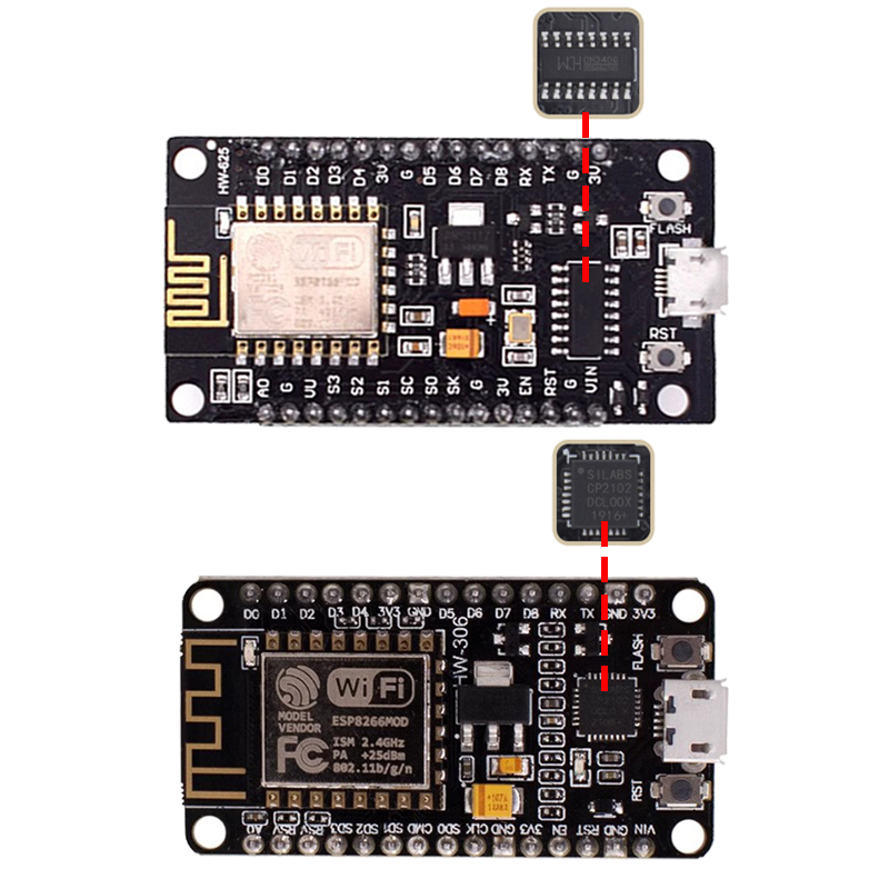 โมดูลไร้สาย CH340/CP2102/CH910 - Esp8266 Nodemcu บทวิจารณ์และราคา